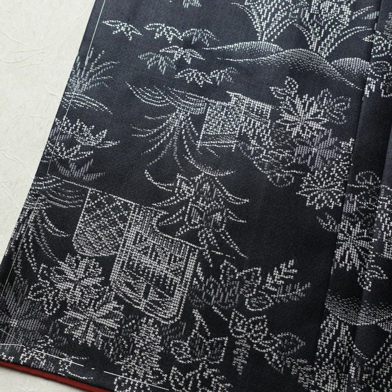 紬 しつけ糸付き 正絹 風景柄 袷仕立て 身丈156cm 裄丈64cm 青・紺_画像11