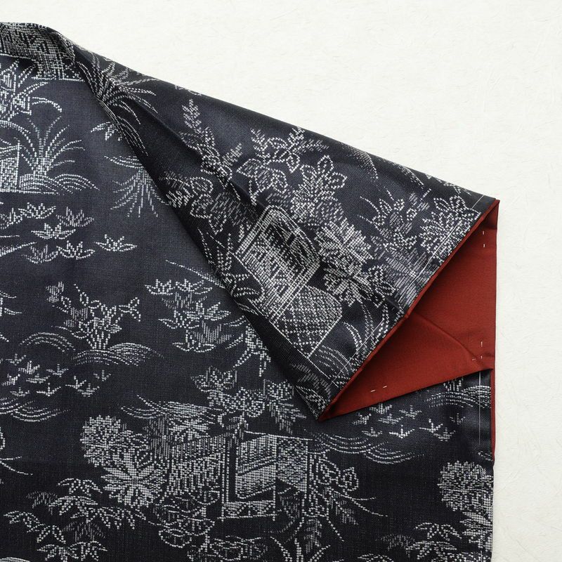 紬 しつけ糸付き 正絹 風景柄 袷仕立て 身丈156cm 裄丈64cm 青・紺_画像13