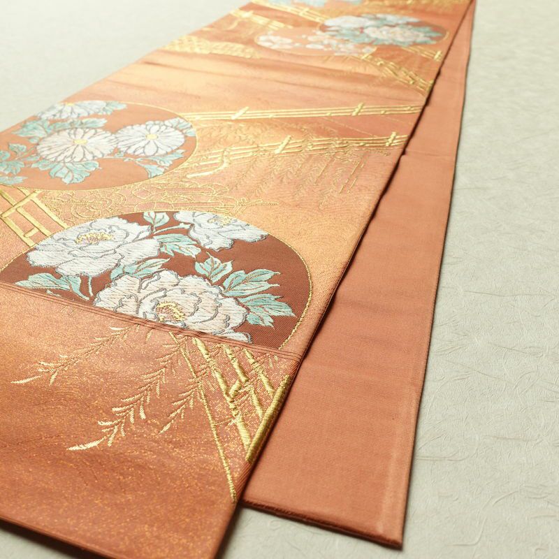 袋帯 六通柄 良品 フォーマル用 正絹 花柄 橙_画像8