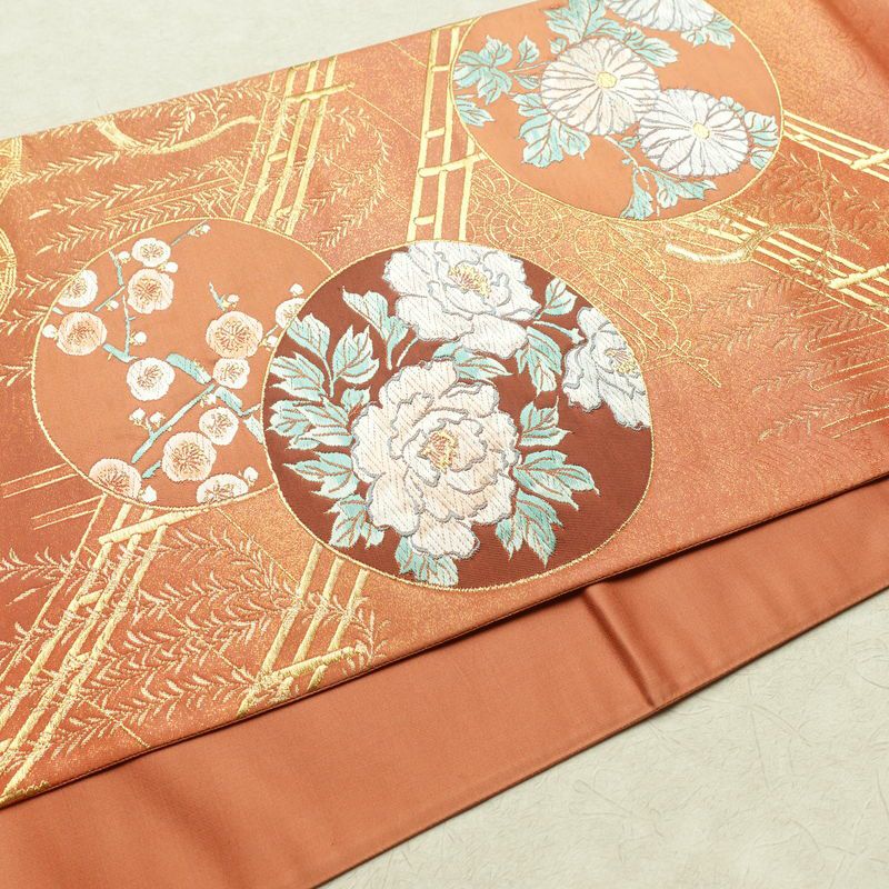 袋帯 六通柄 良品 フォーマル用 正絹 花柄 橙_画像11