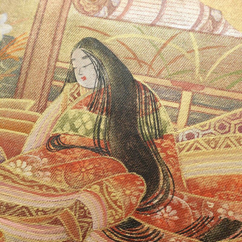 袋帯 太鼓柄 良品 正絹 人物・動物柄 箔 フォーマル 小豆・エンジ_画像3