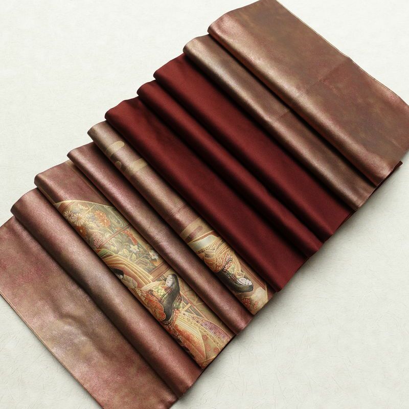 袋帯 太鼓柄 良品 正絹 人物・動物柄 箔 フォーマル 小豆・エンジ_画像20