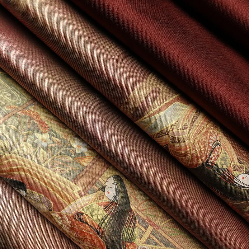 袋帯 太鼓柄 良品 正絹 人物・動物柄 箔 フォーマル 小豆・エンジ_画像21