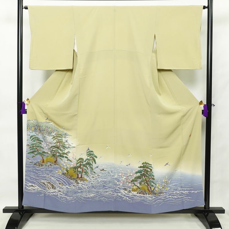 色留袖 落款入り 作家物 縮緬 一つ紋付き 正絹 風景柄 袷仕立て 身丈  