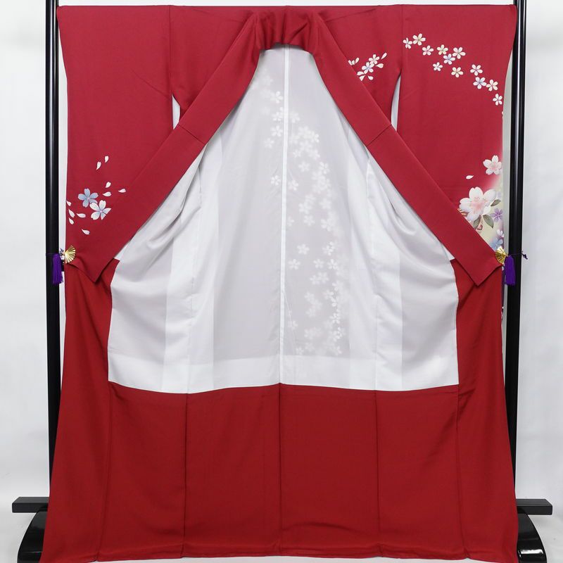 振袖 金駒刺繍 正絹 花柄 袷仕立て 身丈176cm 裄丈68cm 金彩 成人式 赤・朱_画像3