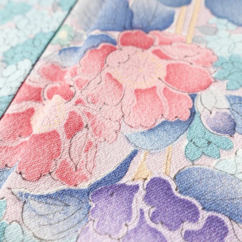 小紋 美品 しつけ糸付き 総柄 正絹 花柄 袷仕立て 身丈158cm 裄丈63.5cm 小紋着物 多色使い_画像6