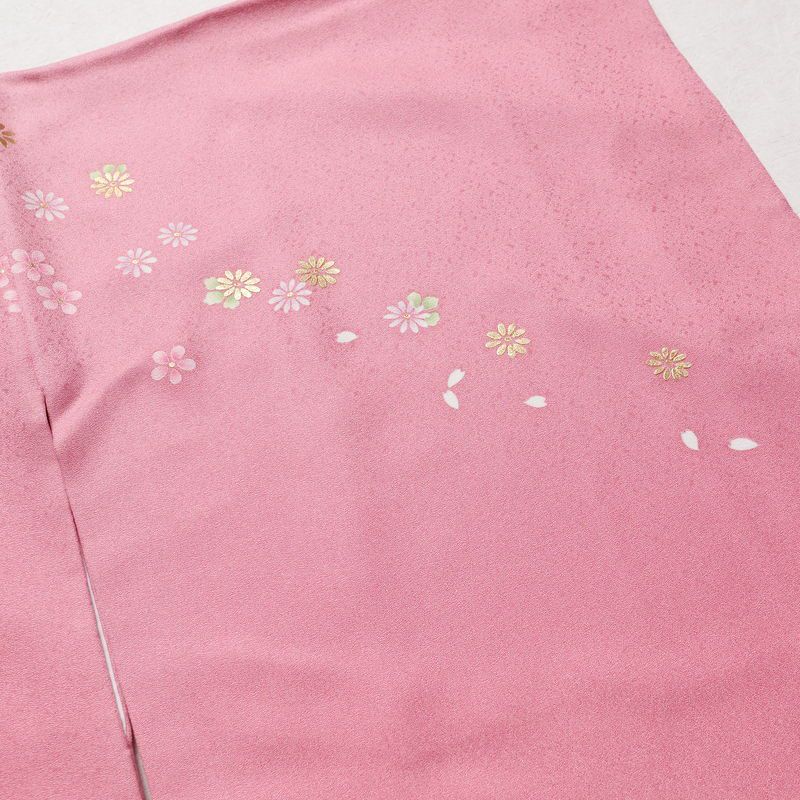 振袖 正絹 花柄 袷仕立て 身丈166cm 裄丈69cm 箔 金彩 フォーマル 着物 成人式 ピンク_画像12