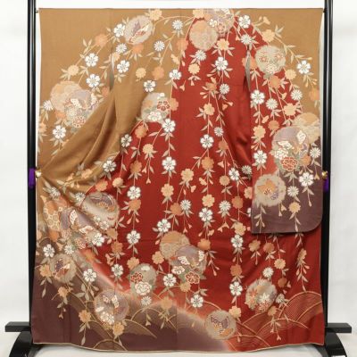 振袖 長襦袢セット 良品 金駒刺繍 正絹 古典柄 蝶 金彩 袷仕立て 身丈 
