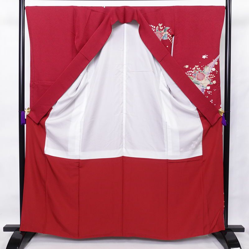 振袖 美品 辻が花 正絹 花柄 袷仕立て 身丈164cm 裄丈67.5cm 金彩 フォーマル 着物 成人式 二十歳の集い 赤・朱_画像3