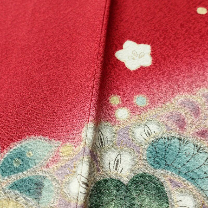 振袖 美品 辻が花 正絹 花柄 袷仕立て 身丈164cm 裄丈67.5cm 金彩 フォーマル 着物 成人式 二十歳の集い 赤・朱_画像9