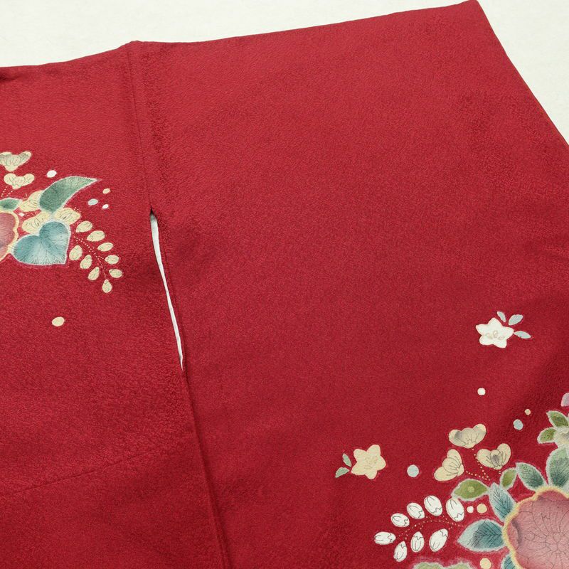 振袖 美品 辻が花 正絹 花柄 袷仕立て 身丈164cm 裄丈67.5cm 金彩 フォーマル 着物 成人式 二十歳の集い 赤・朱_画像13