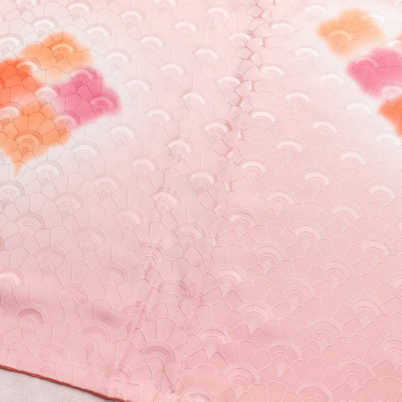 付け下げ しつけ糸付き 正絹 流水・波柄 袷仕立て 身丈157.5cm 裄丈66cm 刺繍 附下 着物 ピンク_画像11