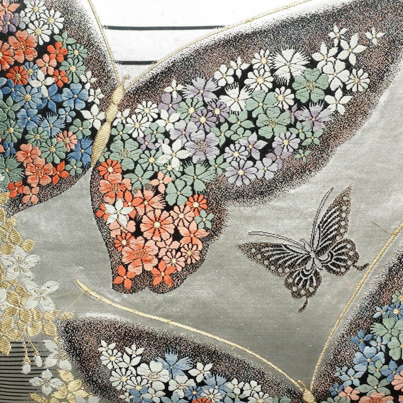 袋帯 六通柄 振袖用 正絹 蝶・昆虫柄 金・銀_画像2