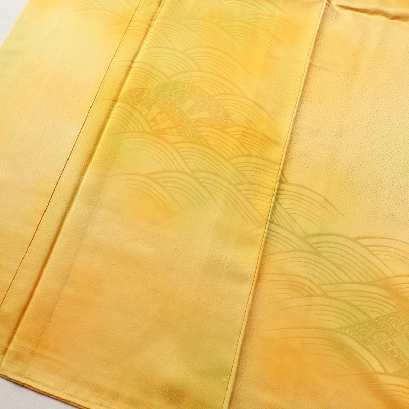 付け下げ ぼかし染め 正絹 流水・波柄 袷仕立て 身丈169.5cm 裄丈69.5cm 共八掛 着物 橙_画像4