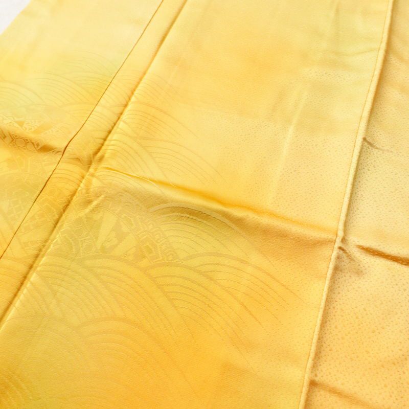 付け下げ ぼかし染め 正絹 流水・波柄 袷仕立て 身丈169.5cm 裄丈69.5cm 共八掛 着物 橙_画像5