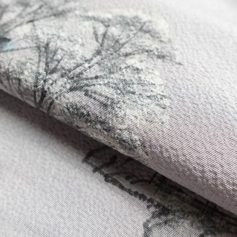 付け下げ 良品 落款入り 縮緬 正絹 風景柄 袷仕立て 身丈166cm 裄丈65cm フォーマル 附下 着物 共八掛 グレー_画像20