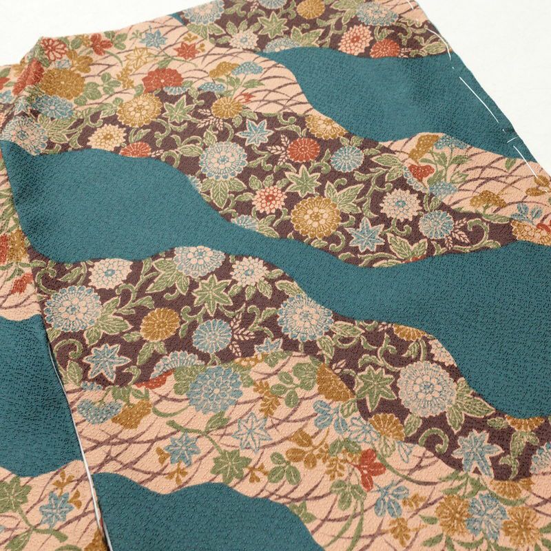 小紋 美品 しつけ糸付き ポリエステル 古典柄 袷仕立て 身丈172cm 裄丈69cm 小紋着物 緑・うぐいす色_画像10