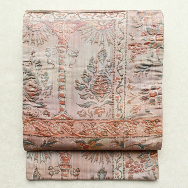 袋帯 六通柄 ふくれ織 フォーマル用 混紡 幾何学柄・抽象柄 ピンク_画像1