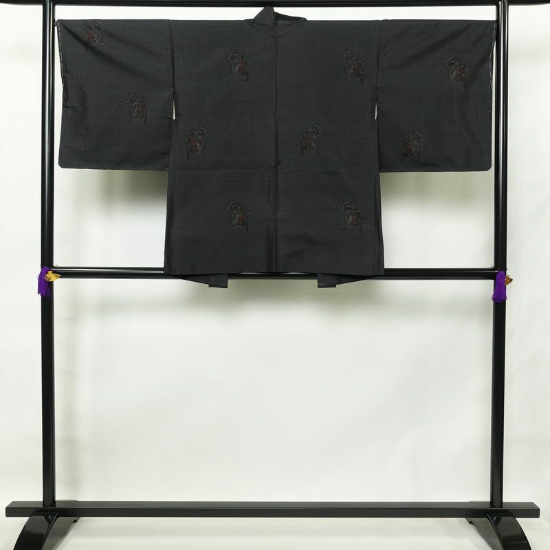 紬 良品 アンサンブル 2点セット しつけ糸付き 正絹 幾何学柄・抽象柄 袷仕立て 身丈161cm 裄丈67.5cm 着物セット 青・紺_画像4