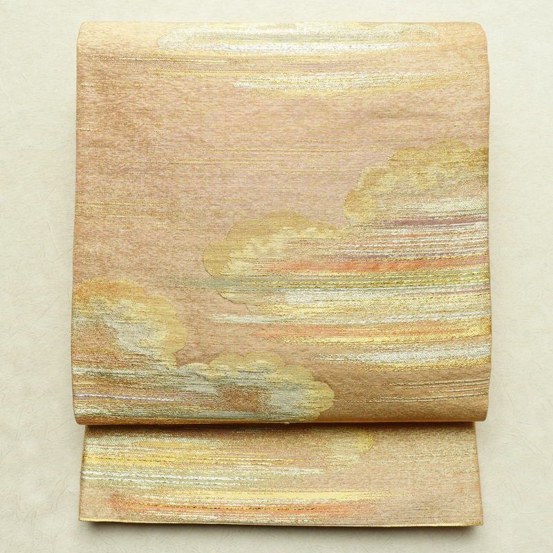 袋帯 六通柄 良品 フォーマル用 正絹 雲柄 金通し 橙_画像1