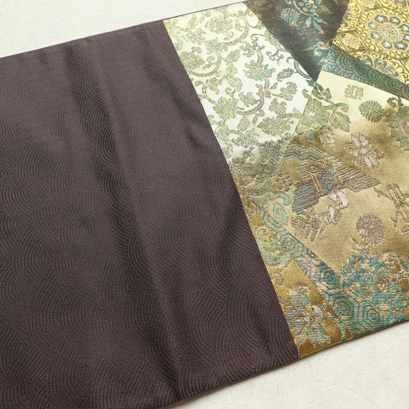 袋帯 六通柄 良品 フォーマル用 正絹 幾何学柄・抽象柄 緑・うぐいす色_画像17