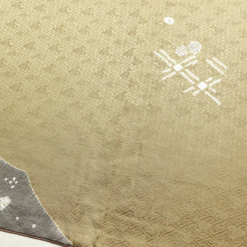 訪問着 金駒刺繍 絞り 正絹 花柄 袷仕立て 身丈157cm 裄丈64cm 刺繍 金彩 フォーマル 着物 緑・うぐいす色_画像11