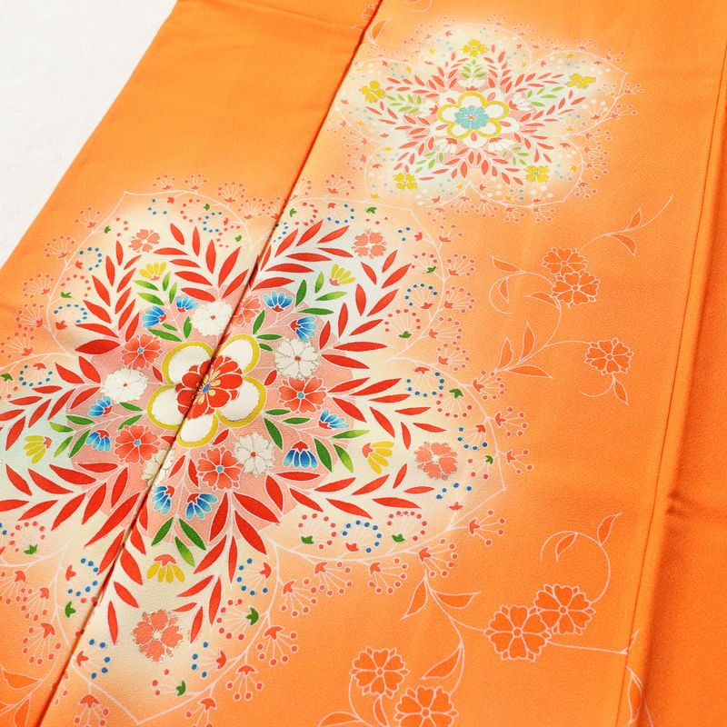 付け下げ 正絹 花柄 袷仕立て 身丈159.5cm 裄丈66cm 金彩 附下 着物 橙_画像7