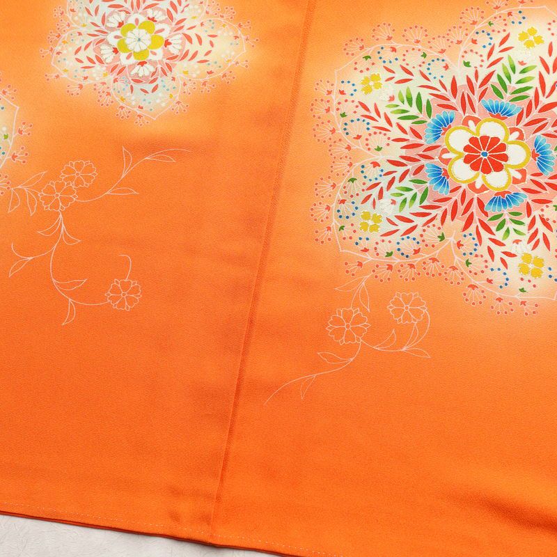 付け下げ 正絹 花柄 袷仕立て 身丈159.5cm 裄丈66cm 金彩 附下 着物 橙_画像10