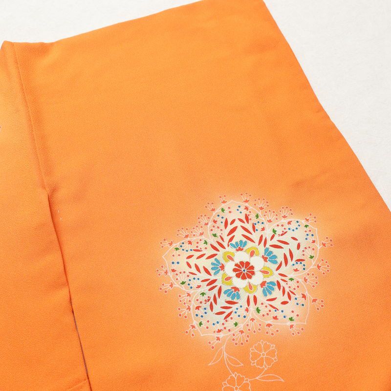 付け下げ 正絹 花柄 袷仕立て 身丈159.5cm 裄丈66cm 金彩 附下 着物 橙_画像12