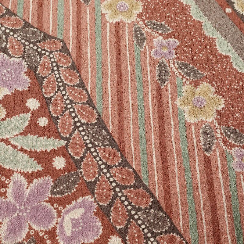 小紋 美品 正絹 花柄 袷仕立て 身丈166cm 裄丈67.5cm 一部しつけ糸付き 小豆・エンジ_画像7