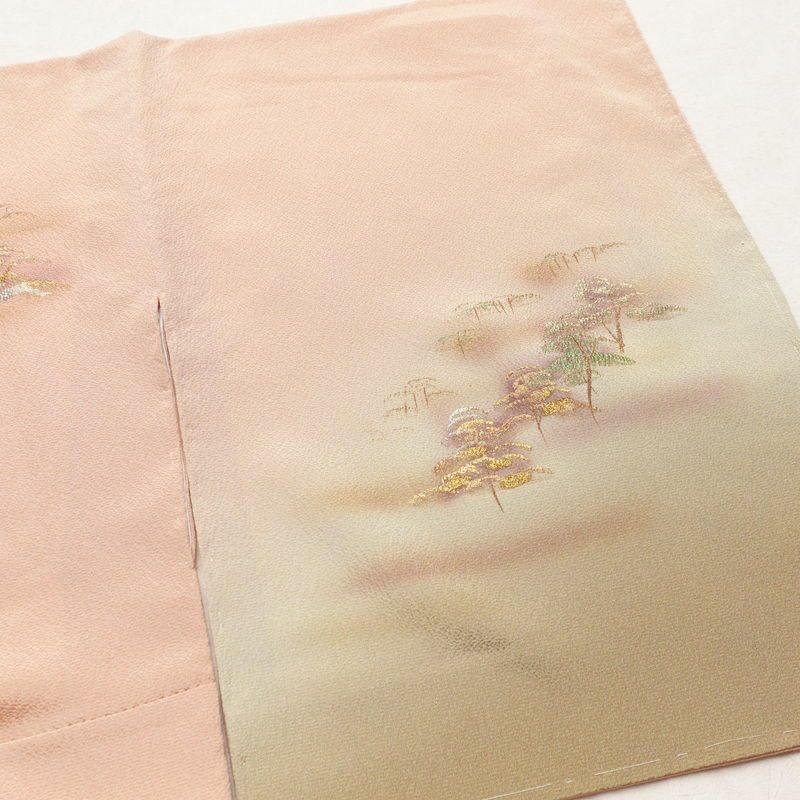 付け下げ 美品 しつけ糸付き 縮緬 正絹 風景柄 袷仕立て 身丈162cm 裄丈67cm 箔 附下 ピンク_画像13