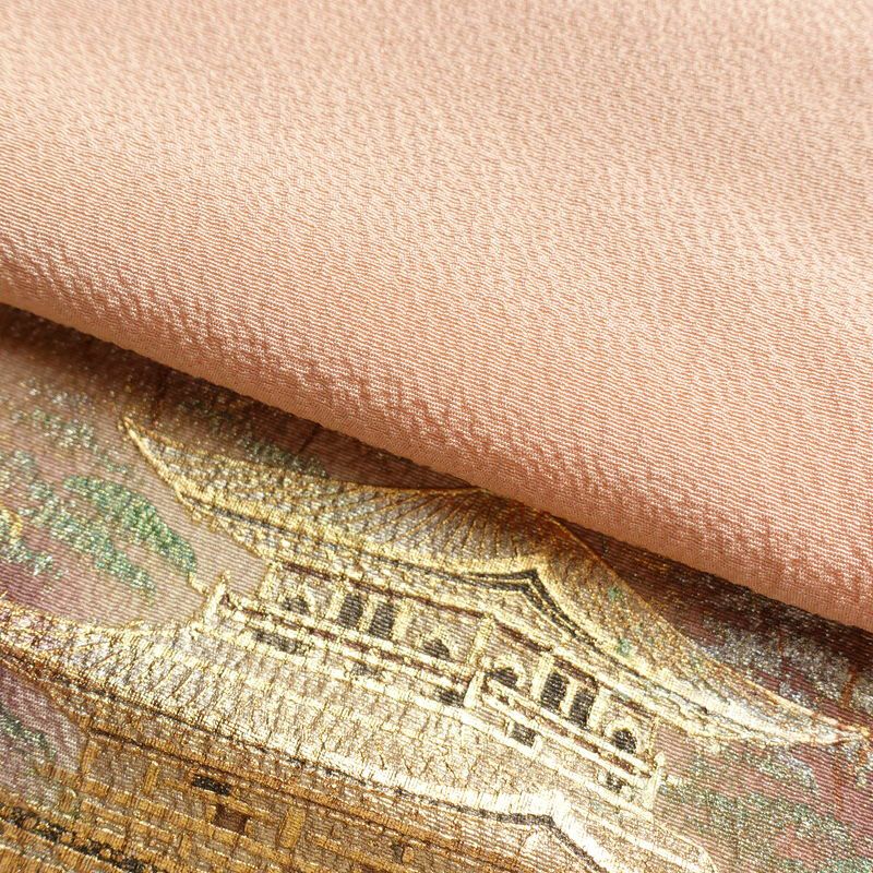 付け下げ 美品 しつけ糸付き 縮緬 正絹 風景柄 袷仕立て 身丈162cm 裄丈67cm 箔 附下 ピンク_画像20