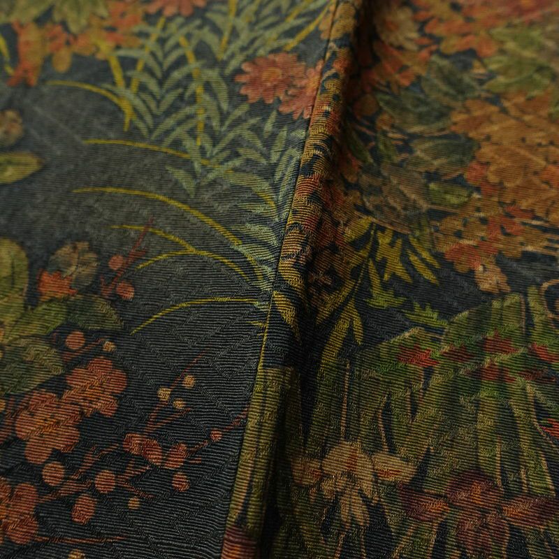 小紋 美品 樽本伊勢蔵 京友禅伝統工芸士 証紙あり しつけ糸付き 丹後ちりめん 縮緬 正絹 風景柄 袷仕立て 身丈166cm 裄丈66cm 緑・うぐいす色_画像8