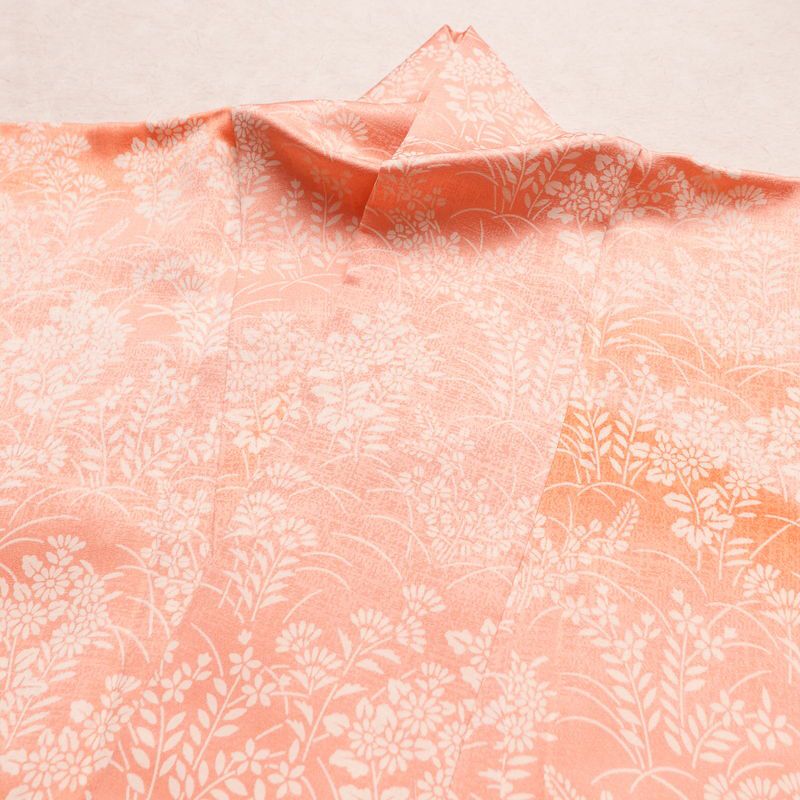 付け下げ 良品 正絹 花柄 袷仕立て 身丈164cm 裄丈66cm 刺繍 橙_画像15