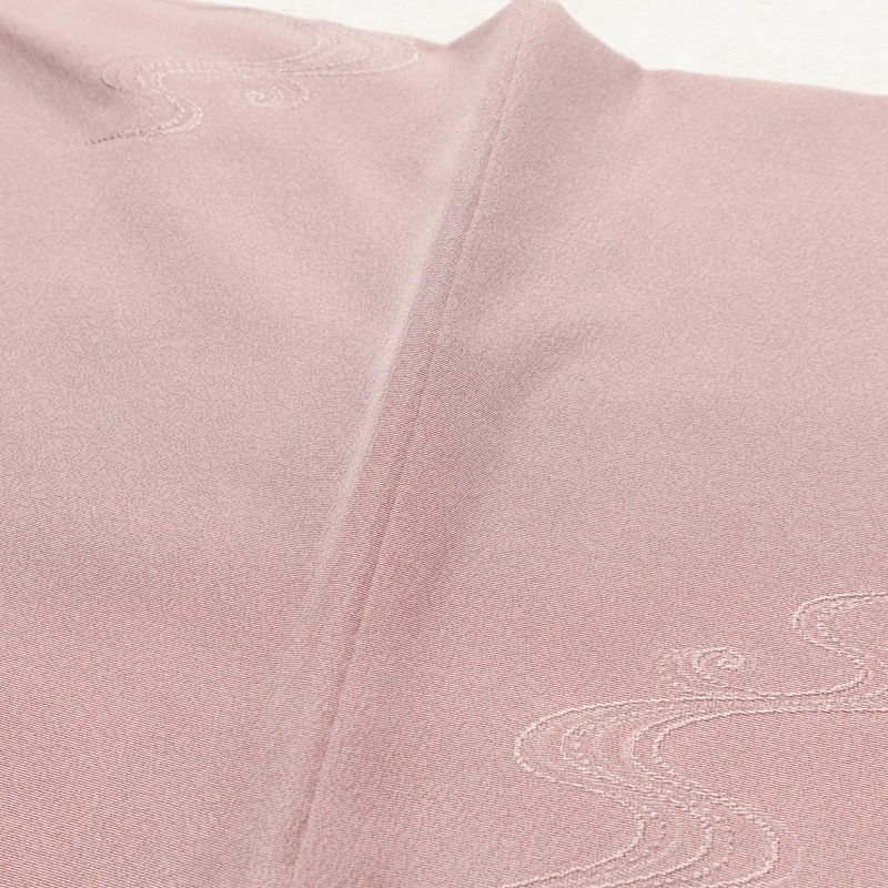 色無地 良品 しつけ糸付き 一つ紋付き 正絹 流水・波柄 袷仕立て 身丈159cm 裄丈65.5cm ピンク_画像15