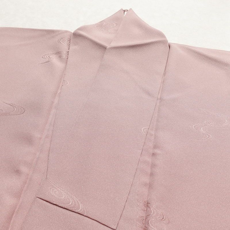 色無地 良品 しつけ糸付き 一つ紋付き 正絹 流水・波柄 袷仕立て 身丈159cm 裄丈65.5cm ピンク_画像16