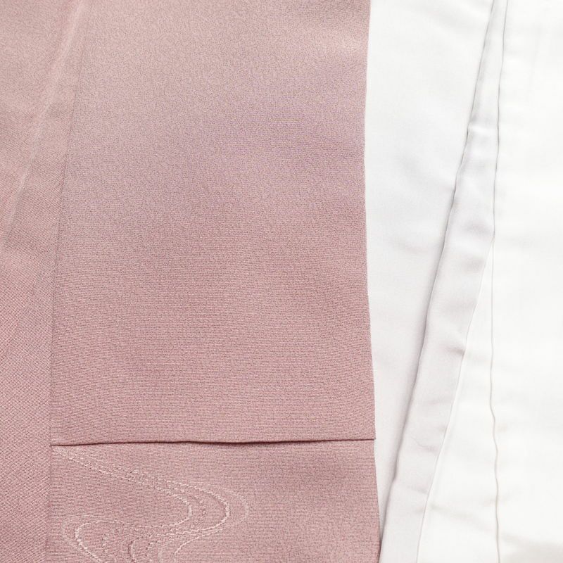 色無地 良品 しつけ糸付き 一つ紋付き 正絹 流水・波柄 袷仕立て 身丈159cm 裄丈65.5cm ピンク_画像17