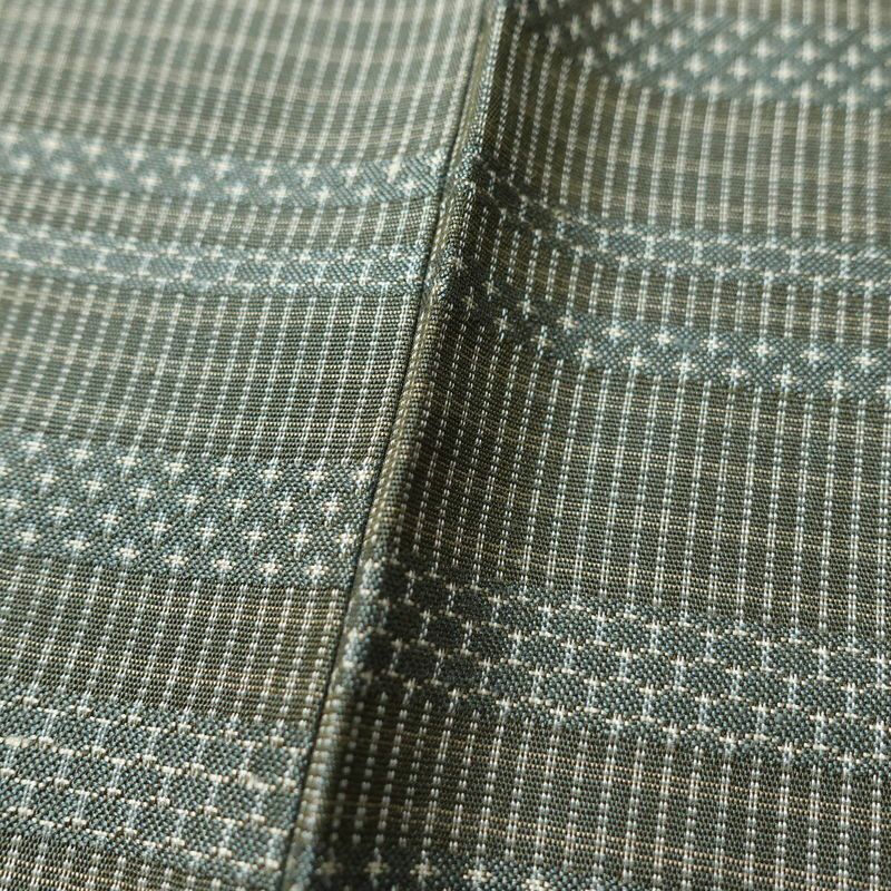 紬 アンティーク風 正絹 縞柄・線柄 袷仕立て 身丈152cm 裄丈64.5cm 緑・うぐいす色_画像8