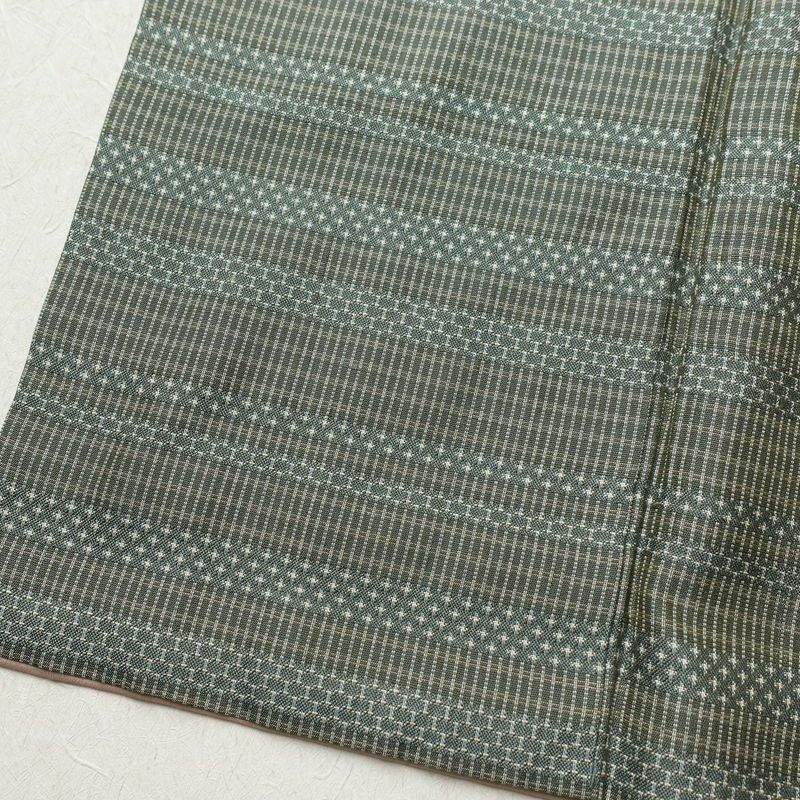 紬 アンティーク風 正絹 縞柄・線柄 袷仕立て 身丈152cm 裄丈64.5cm 緑・うぐいす色_画像10