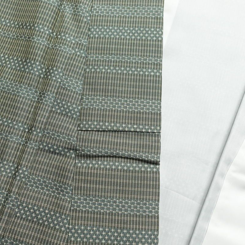 紬 アンティーク風 正絹 縞柄・線柄 袷仕立て 身丈152cm 裄丈64.5cm 緑・うぐいす色_画像16