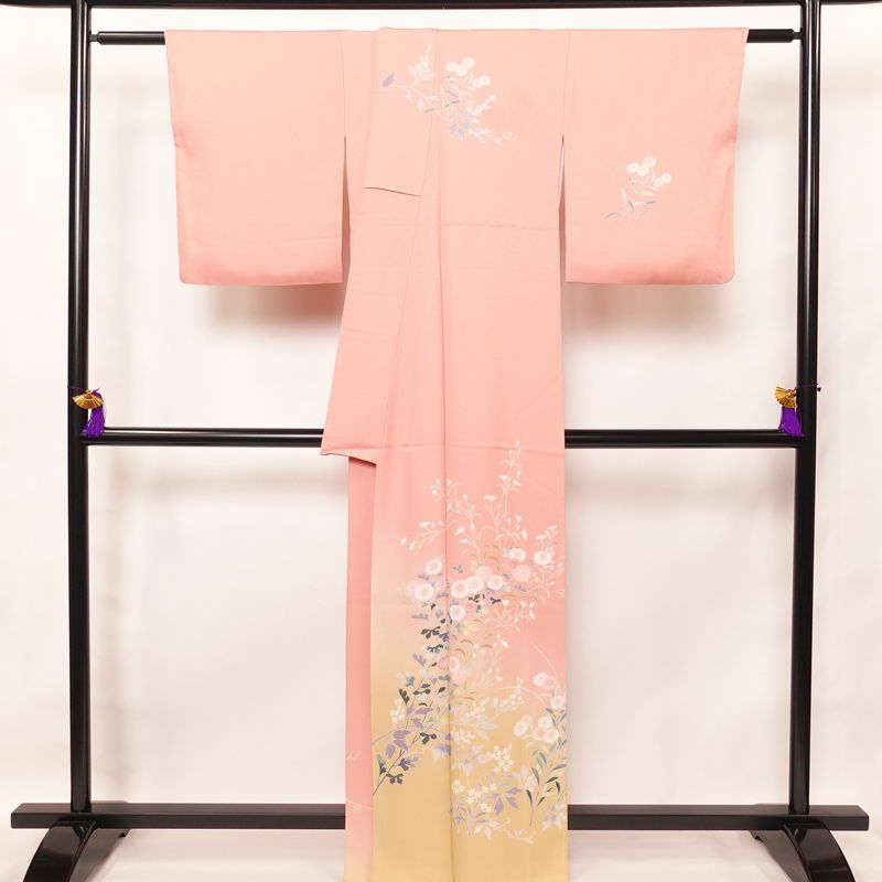 訪問着 正絹 木の葉・植物柄 袷仕立て 身丈163cm 裄丈67cm ピンク_画像2