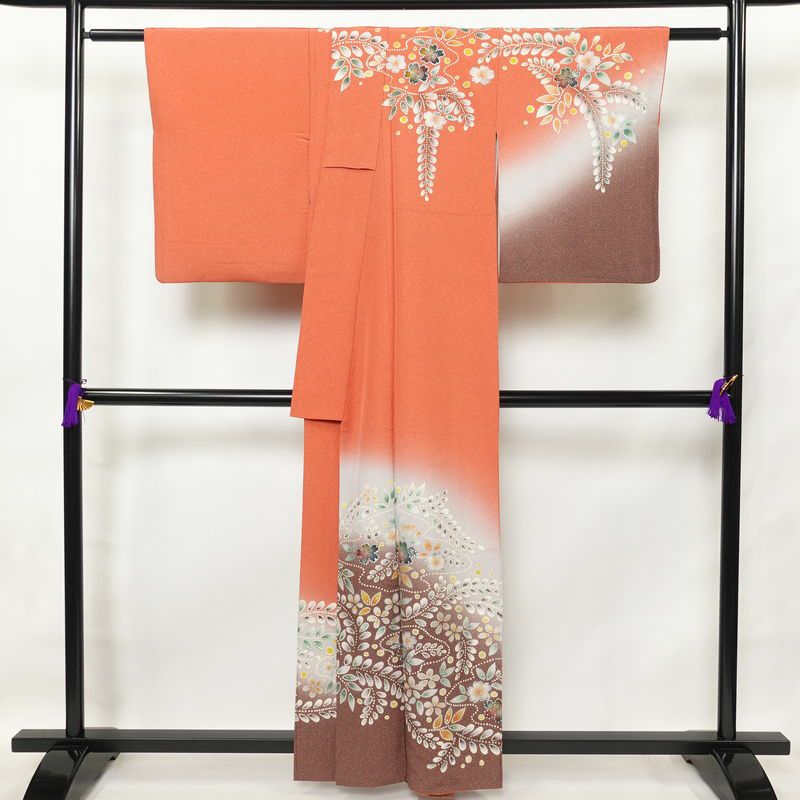 訪問着 良品 絞り 正絹 花柄 袷仕立て 身丈159cm 裄丈68cm 箔 金彩 赤・朱_画像2