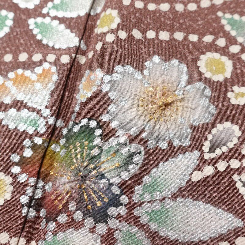 訪問着 良品 絞り 正絹 花柄 袷仕立て 身丈159cm 裄丈68cm 箔 金彩 赤・朱_画像7