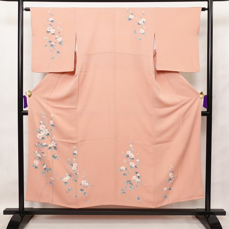 訪問着 正絹 花柄 袷仕立て 身丈152cm 裄丈63cm ピンク_画像1