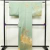 訪問着 良品 綸子 正絹 古典柄 袷仕立て 身丈163cm 裄丈66.5cm 箔 金彩 フォーマル 着物 緑・うぐいす色_画像2