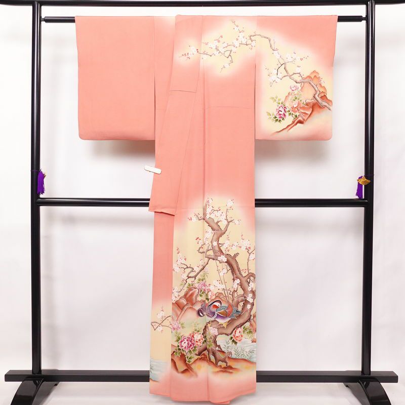 訪問着 一つ紋付き 正絹 風景柄 袷仕立て 身丈157cm 裄丈65.5cm ピンク_画像2