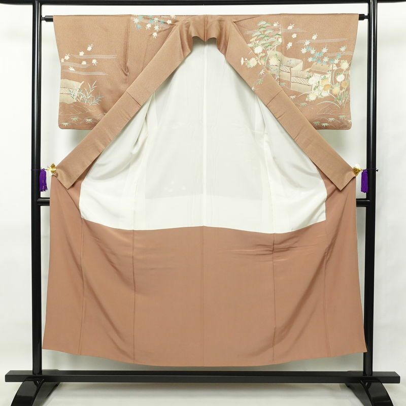 訪問着 正絹 古典柄 袷仕立て 身丈152cm 裄丈63.5cm 刺繍 茶_画像3