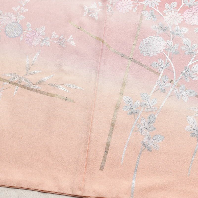 訪問着 正絹 木の葉・植物柄 袷仕立て 身丈156cm 裄丈64.5cm 箔 共八掛 金彩 ピンク_画像12