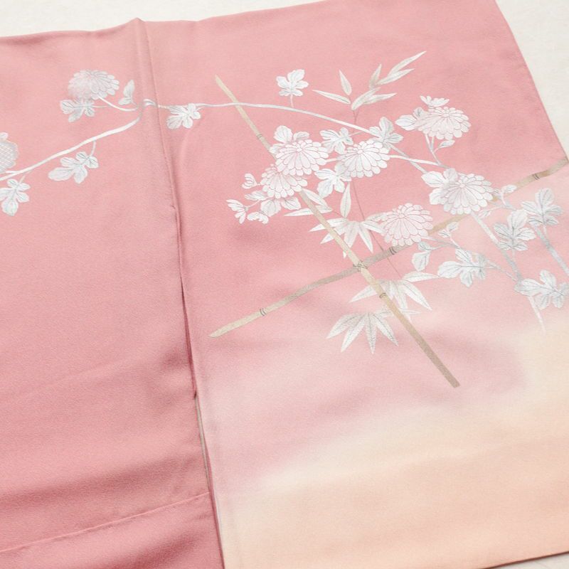 訪問着 正絹 木の葉・植物柄 袷仕立て 身丈156cm 裄丈64.5cm 箔 共八掛 金彩 ピンク_画像14