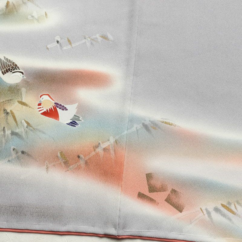 付け下げ 良品 しつけ糸付き 正絹 人物・動物柄 袷仕立て 身丈162.5cm 裄丈65cm 箔 紫・藤色_画像12